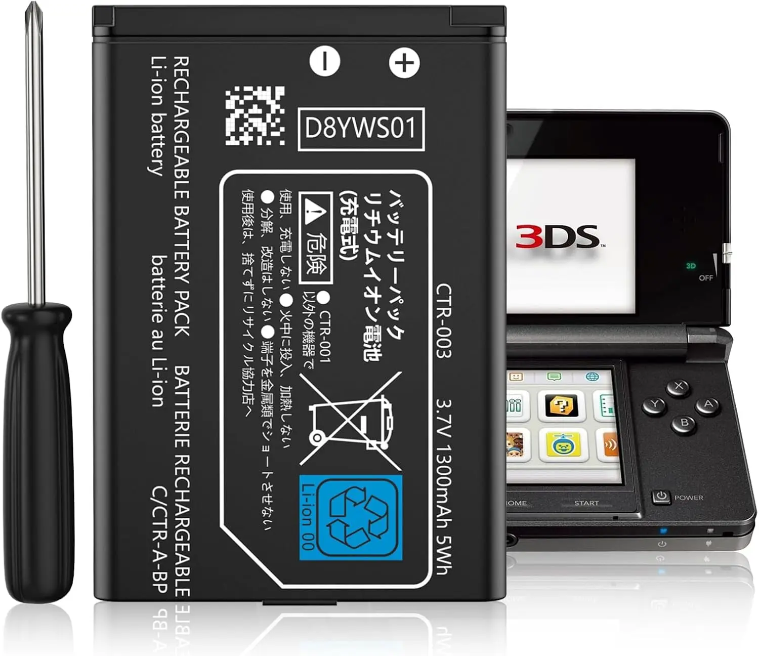 2Pcs 3DS Replacement Batteries, 3.7V 1300mAh High-Capacity for 3DS/2DS Gaming Consoles accessory , Includes Installation Tool Kit