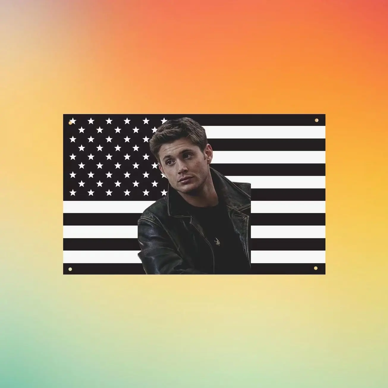 Dean Winchester USA Flag Wall Tapestry, Supernatural Wall Flag, Jensen Ackles Bedroom Decor, Black White Fan Gift