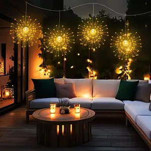 Solar LED Firework String Lights, Outdoor Decoration Light, 8 Lighting Modes, Ipx4 Waterproof, DIY Style, Light Sensor Switch, for Yard Garden Party Wedding Christmas Tree