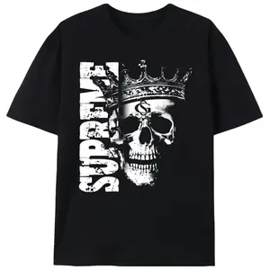 Crown Skull Distressed Graphic Print Men's T-Shirt, Unisex Hardcore Street Style Short Sleeve Tee