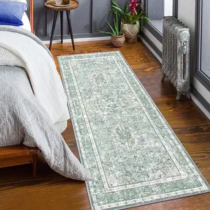 2ft x 6ft Boho Long Runner Rug, Washable Vintage Bohemian Rug, Non-Slip Soft Low-Pile Floor Carpet for Bedroom Kitchen Hallway Living Room Office