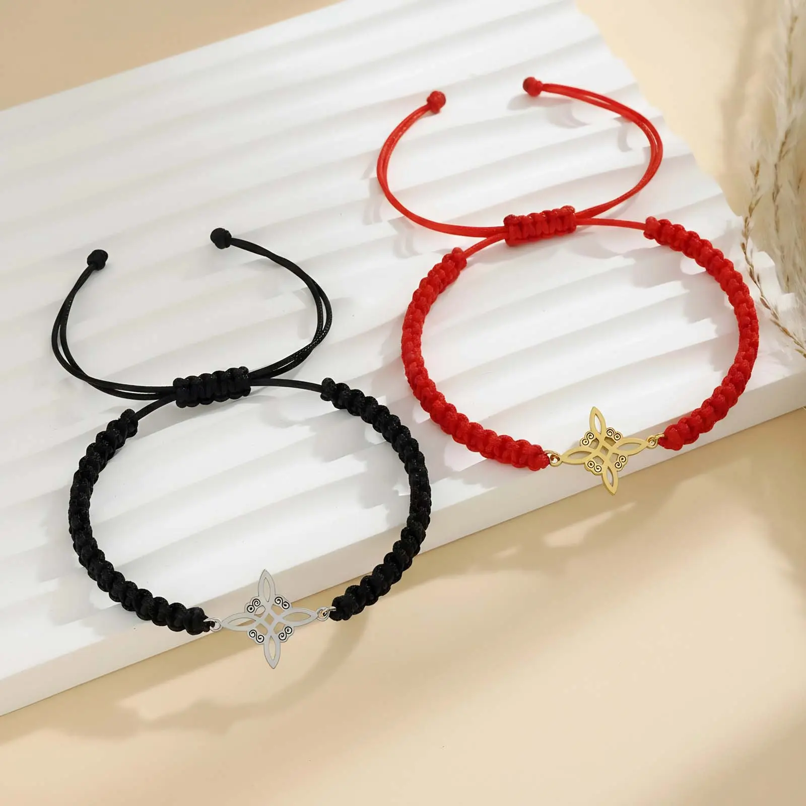 Witch's Knot Pendant Woven Bracelet, Adjustable Flat Knot Bracelet, Women's Everyday Accessory and Gift