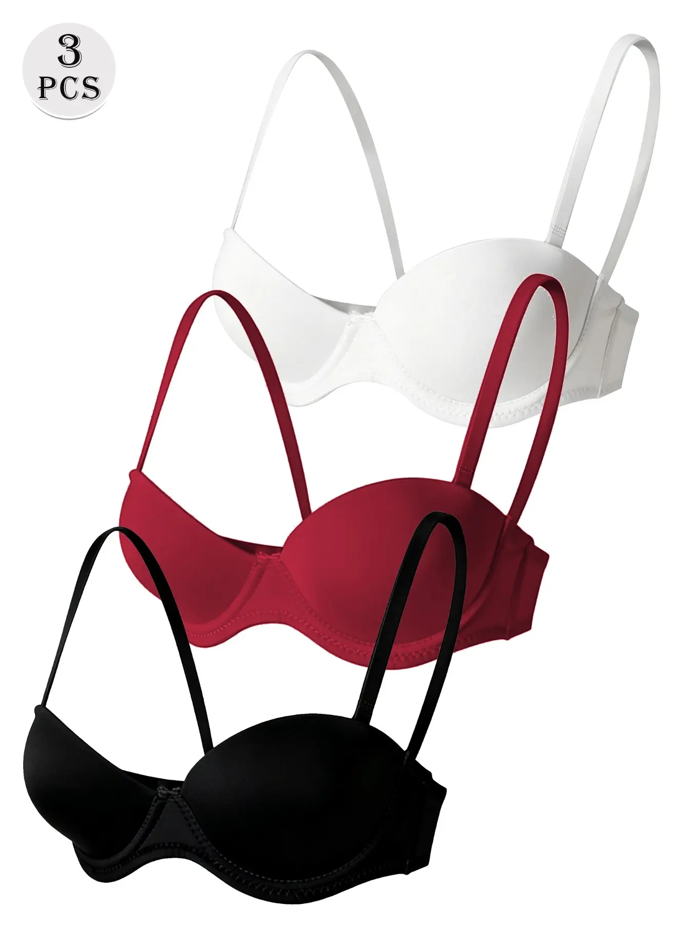 3 Pack Women's Convertible Push Up Bras, Adjustable Wired Bra, Adjustable Removable Straps for Seamless Strapless Wear, Underwire Support for Lifted Shape, Anti-Slip Fit, All-Day Comfort for Off-Shoulder & Everyday Styling Lingerie, Snatched Body Bra