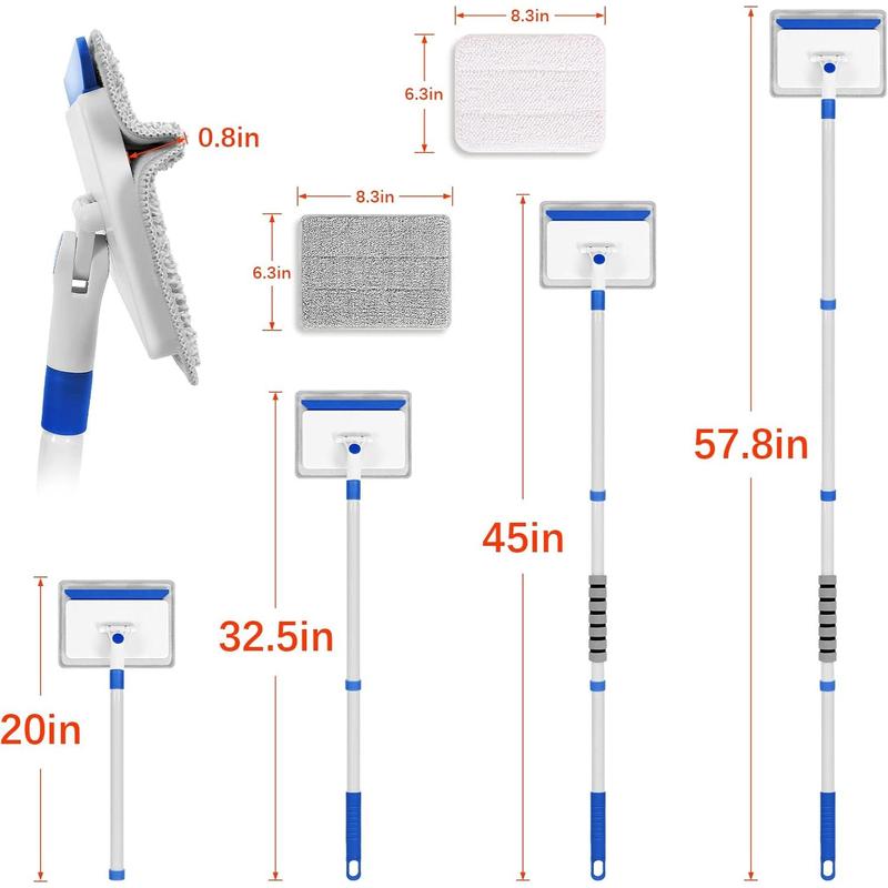 Baseboard Cleaner Tool with Handle, Wall Cleaner with Extendable Long Handle ,Door Frame Cleaning Tool Including 4  Cleaning Pads. Quick Clean Baseboard Cleaning, Ceiling and Wall.