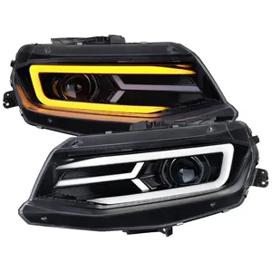 2016-2018 Chevrolet Camaro LED Strip Projector Headlights w/ Sequential Turn Signal Lights (Chrome Housing/Smoked Lens)