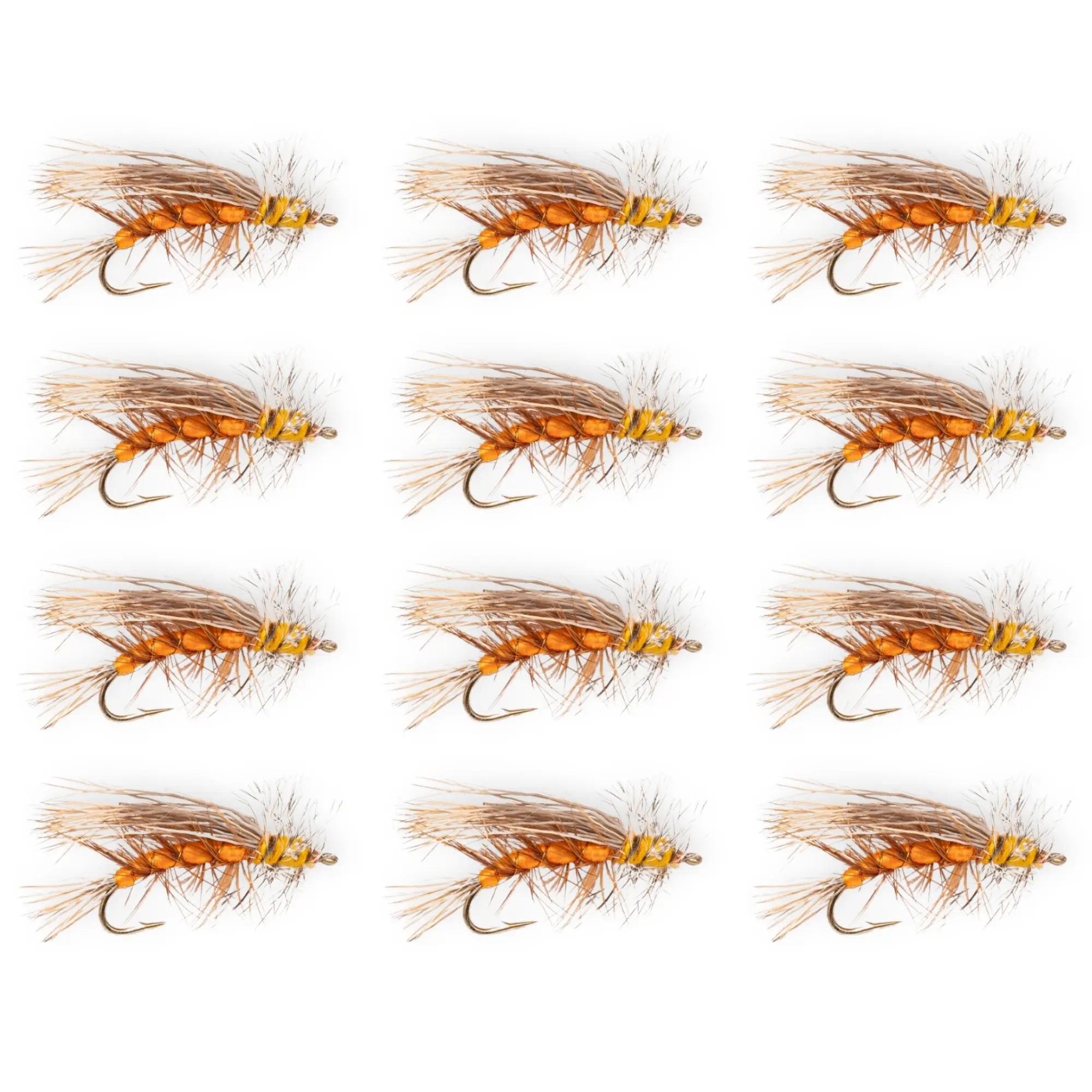 Floating Feather Supply Orange Stimulator Fly 12 Pack – Stonefly Dry Fly Size 8