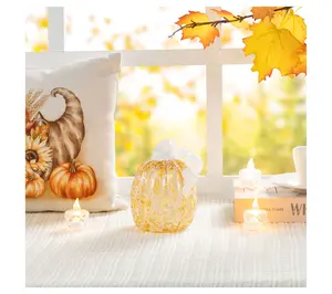 Glitzhome 5.5"H Fall Amber Dots Glass Halloween Pumpkin