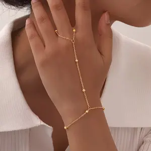1 fashionable and simple gold round bead chain ring, back of hand chain, Valentine's Day, Christmas, birthday gift for girlfriend, suitable for women's daily wear