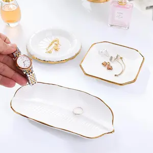 1 Pack Ceramic Jewelry Storage Tray, Simple Stylish Gold Hand-Painted, Versatile for Jewelry and Snacks, High-Temperature Ceramic