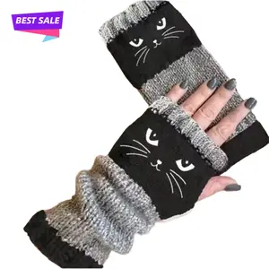 2026 NEW Women’s Knitted Fingerless Gloves with Cute Cat Embroidery – Cozy and Stylish Hand Warmers for Casual Winter Wear and Holiday Season Outfits beanies men skull cap unisex knit fall hat wool western newsboy design style girl  room  accessories i̇ph
