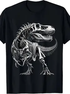 Men's Tyrannosaurus Inosaur Scientist Pattern T-Shirt- Black and White Skeleton Print, Reular Fit Short Sleeve Crew Neck Casual T-Shirt