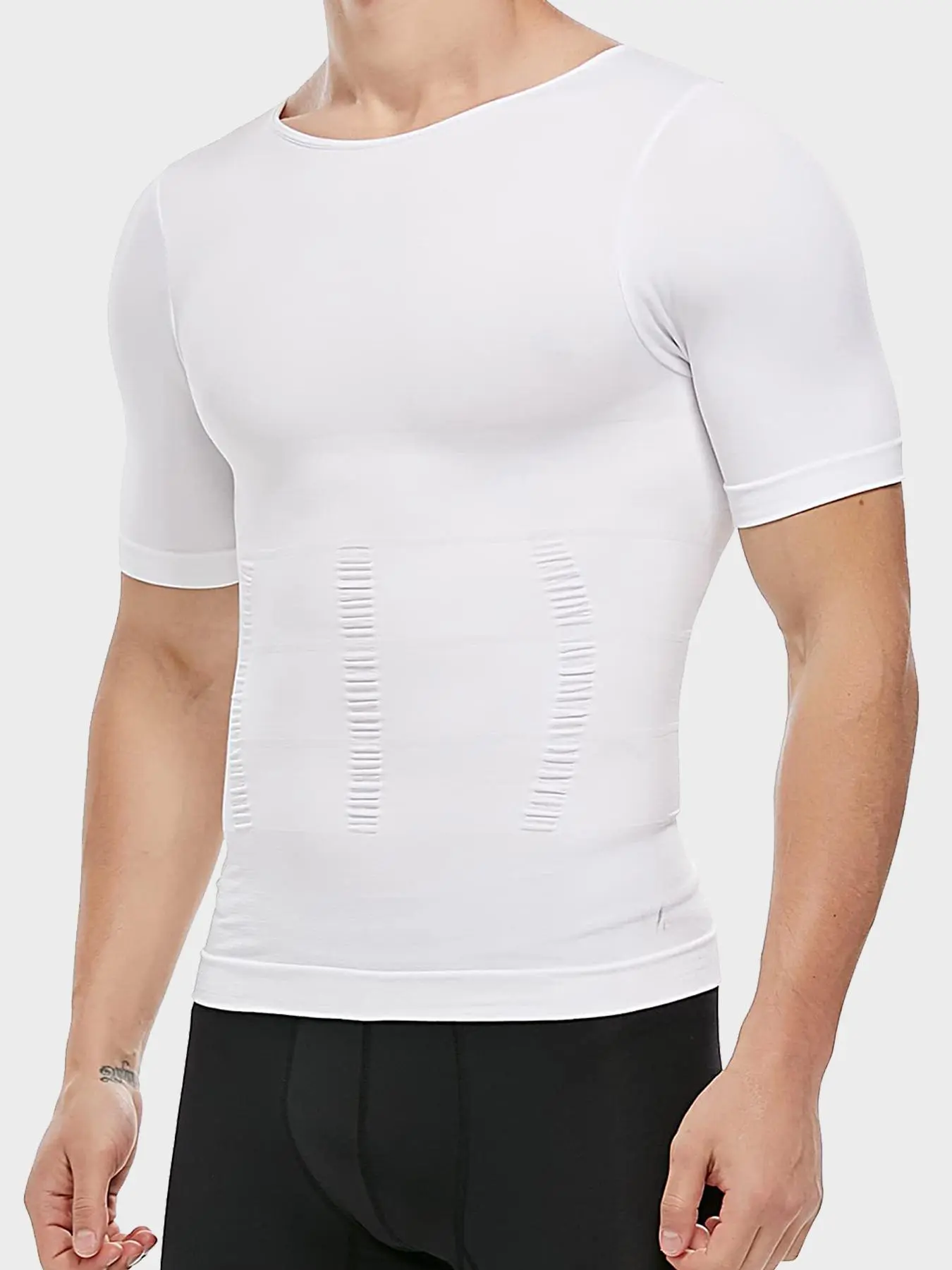 Men's Compression Plain T-Shirt Seamless Body Shaping Tee, Breathable Muscle Undershirts Soft Breathable Stretch Athletic Casual Base Layer Undershirt for Fitness Training and Everyday Wear