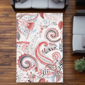 360 stand 5x7 ft. Coral Rectangle Waterproof Outdoor Rug - Vibrant Paisley Printed, Durable, Soft, Polyester Patio Rug for Indoor/Outdoor Home Decor Accent, Durable Area Rugs