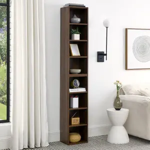 Niccae 8-Tier Multifunctional Media Tower - Adjustable Double-Tier Bookshelf/CD DVD Slim Storage Combination, Tall and Narrow Display Rack, Suitable for Home Office and Living Room Storage