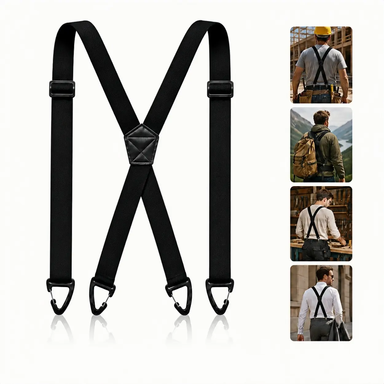 2 units [Value Pack] Hidden X-Back Suspenders for Men and Women, 1.5-Inch Heavy-Duty Adjustable Elastic Straps with 4 Snap Loops, Under Clothing Work Support to Keep Pants Up