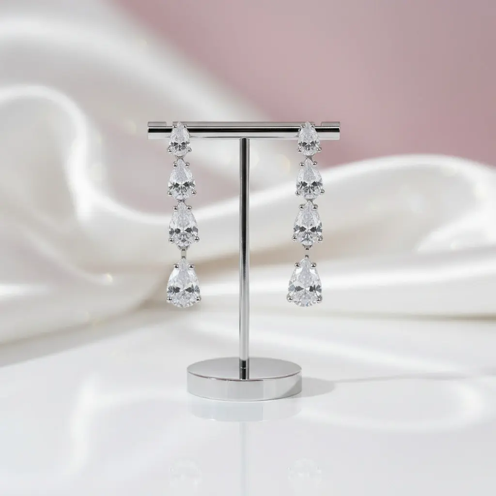 Pear Cut White Sapphire Drop Earrings