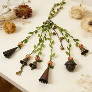 Retro Style Artificial Leaf Bell Ornament Handmade Garden Home Door Handle Hanging Decoration