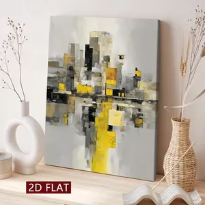 1 Count Wooden Frame Canvas, Artistic Abstract Geometric Cityscape In Yellow And Gray, Art For Home Decoration, Pattern Wall Art Decor, For Living Room, Bedroom, Office, Restaurant, Bar Wall Decor, Odorless, Painting, Print, Artwork.