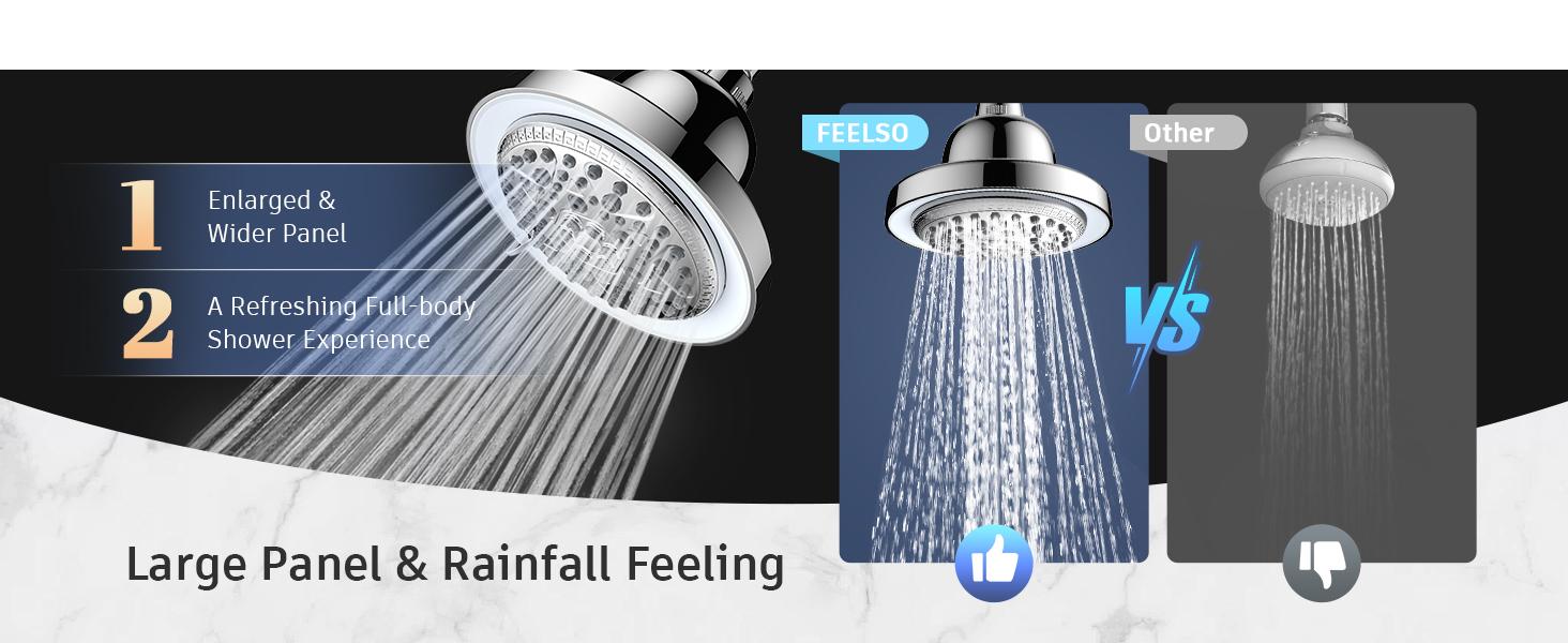 FEELSO Shower Head with 3 Color LED, 7 Modes High Pressure Rain Shower Head with Filters, Temperature Control, No Battery, Water Saving, Easy Installation, Safe for Family FEELSO Shower Head with 3 Color LED, 7 Modes High Pressure Rain Shower Head with Filters, Temperature Control, No Battery, Water Saving, Easy Installation, Safe for Family