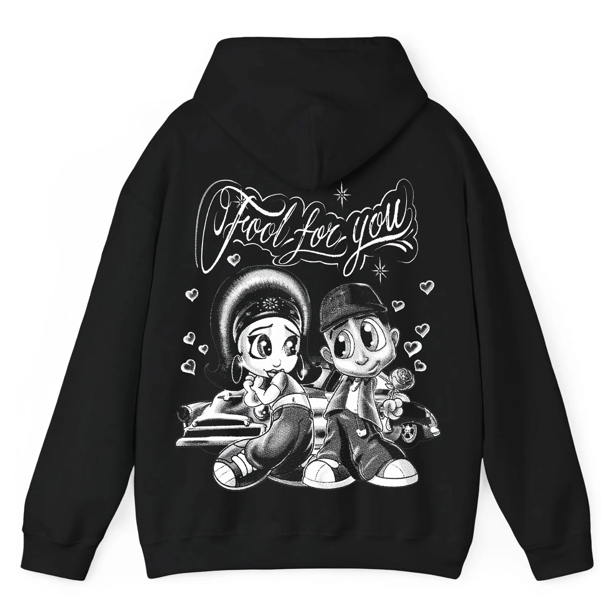 F00l 4U Chicano Clothing, Chicana Art, Cholo Chola outfit Cotton Fabric Menswear Casual, Streetwear hoodie, Full size, full color art blue