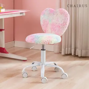 CHAIRUS  Criss Cross Chair with Wheels,Height Adjustable Furry Computer Chair,Fabric Armless Cross Leg Home Office Desk Chair,Modern Swivel Seat Vanity Chair,Cute Rolling Swivel Chair for Reading Study, Colorful