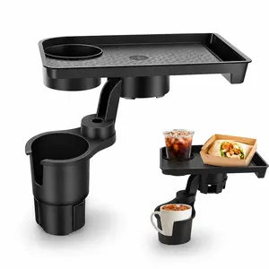 360 Rotating Car Cup Holder Tray, Dual Cup Holder Expander with Non-Slip Food Tray for Drinks, Phone, and Snacks