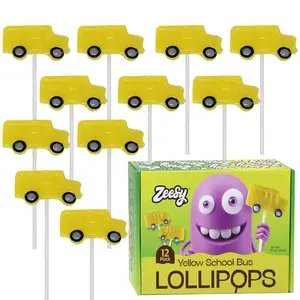 Zeesy School Bus Lollipops Individually Wrapped Candy Suckers for Kids Birthday and Back to School Party Favors 12 Pack