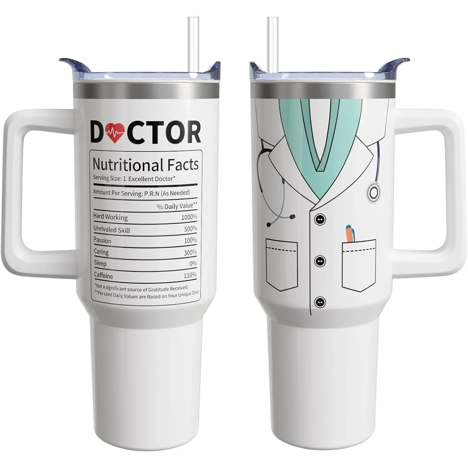 40 Oz Insulated Stainless Steel Vacuum Tumbler Flask with Leakproof Lid, Handle, Straw, Tapered Base - Portable Tumbler Drinkware, 1PC Doctor Graduation Gift