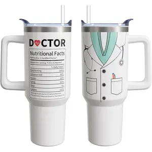40 Oz Insulated Stainless Steel Vacuum Tumbler Flask with Leakproof Lid, Handle, Straw, Tapered Base - Portable Tumbler Drinkware, 1PC Doctor Graduation Gift