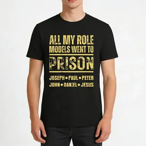 Unisex T-Shirt with "All My Role Models Went to Prison" Joseph Paul Peter John Daniel Graphic Print - Retro Streetwear Tee, Breathable & Sweat-Wicking Crew Neck Casual Top for &, All-Season Fit
