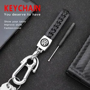 For Volkswagen VW GTI Polo Golf 5 6 7 Passat B6 B7 CC Touran Tiguan Arteon Touareg Jetta Caddy Beetle 1Pcs Leather Metal Car Logo Keychain Keyring Car Key Chain Accessories