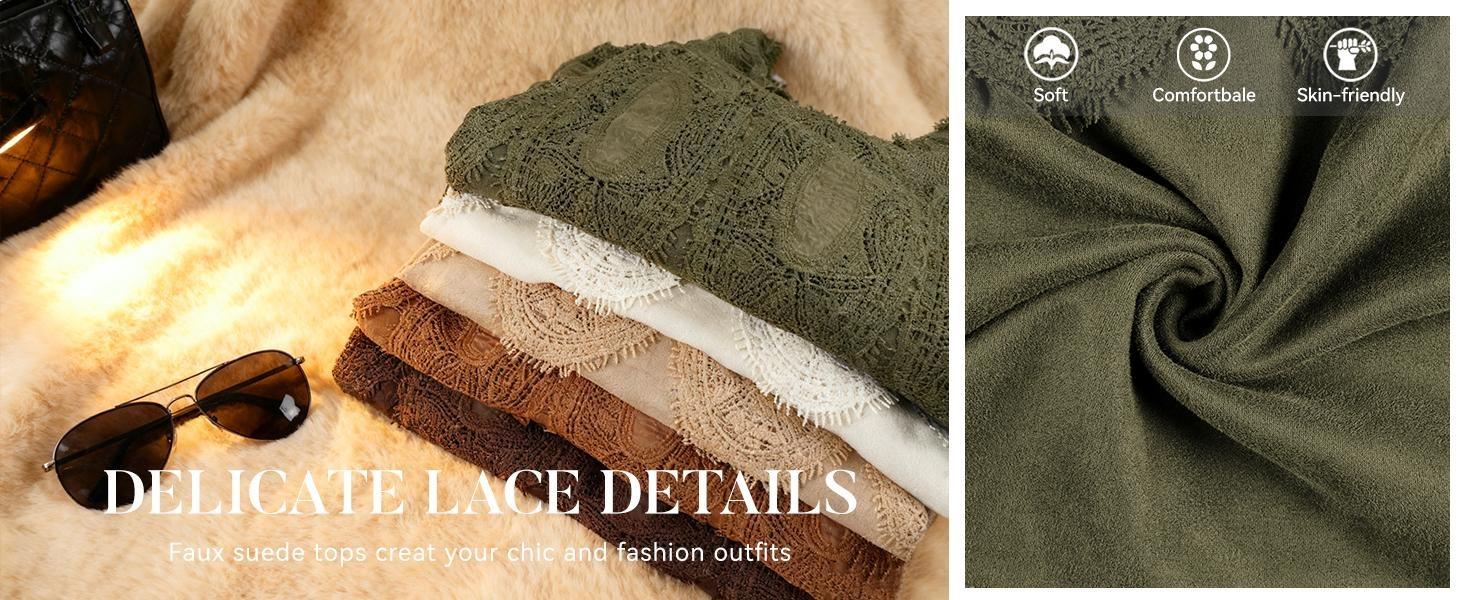 WoodBerry Women's Lace-Detail Suede Flared Blouse Long Puff Sleeve Crew Neck Flared Swing Babydoll Tops Elegant Intricate Mesh Loose Shirts WoodBerry Women's Lace-Detail Suede Flared Blouse Long Puff Sleeve Crew Neck Flared Swing Babydoll Tops Elegant Intricate Mesh Loose Shirts