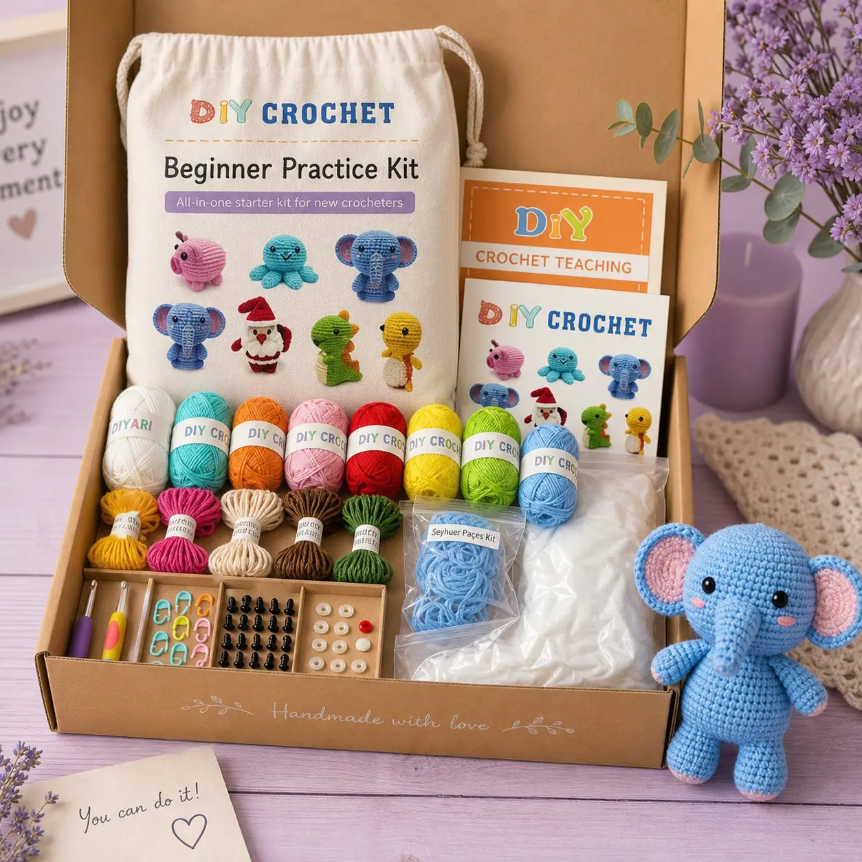 8-Piece Beginner Crochet Kit with Complete Tools, Progressive Patterns & Video Tutorials, Ideal Crochet Gifts for Adults