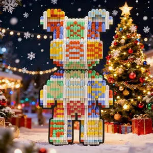 Colorful Ximao Bear Teddy Bear 3D Puzzle Building Blocks Decoration, Bookshelf Home Office Cabinet Decor, Party Living Room TV Stand Display