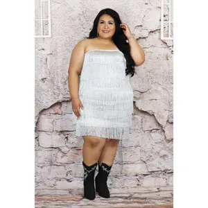 Zazilu Fringe Strapless Dress Divas Plus Boutique