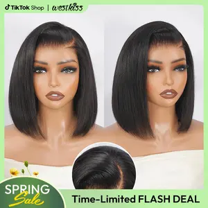 [NEW IN] West Kiss Glueless Straight Side Part Human Hair Wigs Yaki Straight 13x4 Lace Front Bob Wig Pre Plucked Human Hair With Natural Hairline TikTokShopSpringGlowUp
