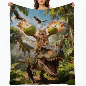 Funny Throw Blanket Hilarious Animal Meme Fleece Blanket with Dual Water Guns - Soft Cozy Black Cat Riding Shark Flannel Blanket for Sofa Couch Bed - Epic Gift for Cat Lovers & Shark Fans