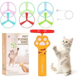 Cat Fetch Toy, Rechargeable Flying Disc Launcher with 6 Flying Discs, Cat Interactive Hunting Toys for Outdoor & Indoor (Yellow)