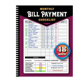 Monthly Bill Payment Checklist: Hard Cover Bill Tracker Notebook (8"X10"), 4-Year Planner With 960 Records