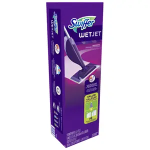 SWIFFER Redesigned Wet Jet Mop Set 92811, Home Care Cleaning Kit with Sturdy Pole, Dual Nozzle Sprayer, Power Cloths, Scrubby Strip for Corner Cleaning