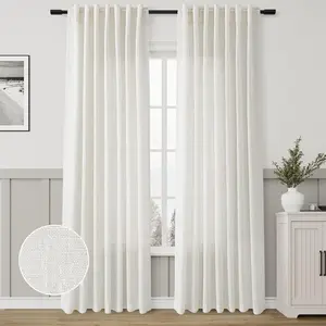 Natural Curtains 84 Inch Length 2 Panels Cream White Pleated Drapes for Living Room Semi Sheer Light Filtering Farmhouse Window Back Tab Loop Ivory