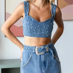Rhinestone Denim Top