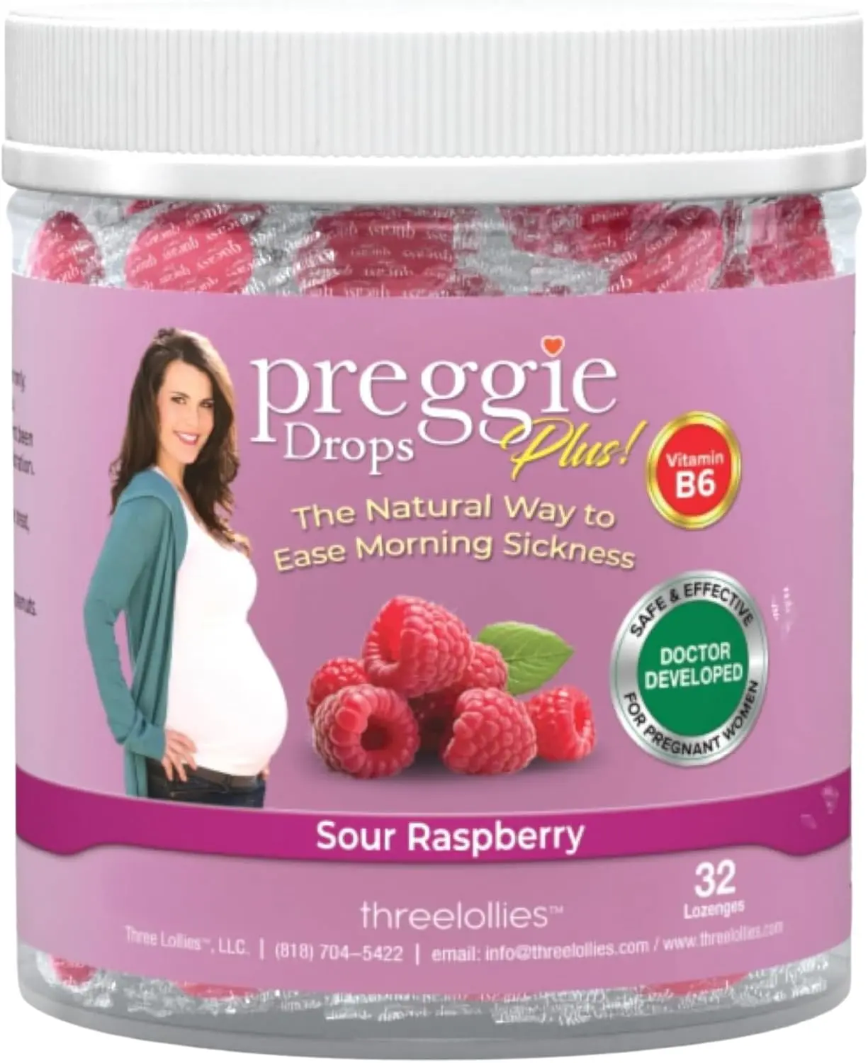 Three Lollies Preggie Drops Plus with Vitamin B6 and Essential Oils (100 Count)