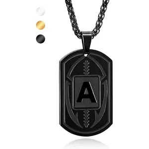 Graduation Easter Gifts Football Initial Necklace for Men Boys Kids Teen Dog Tag Stainless Steel Sliver/Black/Gold Letter Pendant Sport Football Athletes Jewelry Easter Gifts for Kids Boys Men Teens him Boyfriend Husband