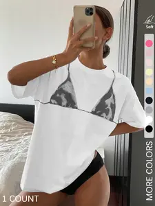 Women's Bra Print Round Neck Tee, Casual Fashion Short Sleeve T-shirt for Daily Wear, Ladies Summer Clothes, Top