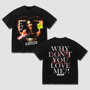 Obsession Film Freaky Nikki Washed Black Tee, Vintage Horror Movie Character Graphic T-Shirt, Why Don't You Love Me Blood Splatter Quote Streetwear, Retro Gothic Grunge Aesthetic Shirt, Premium Heavyweight Distressed Cotton Unisex Gift