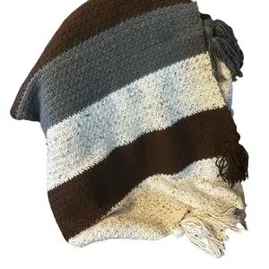 Crochet Tassel Throw - Set of Brown & Gray Tassels with Ribbons for Home Decor