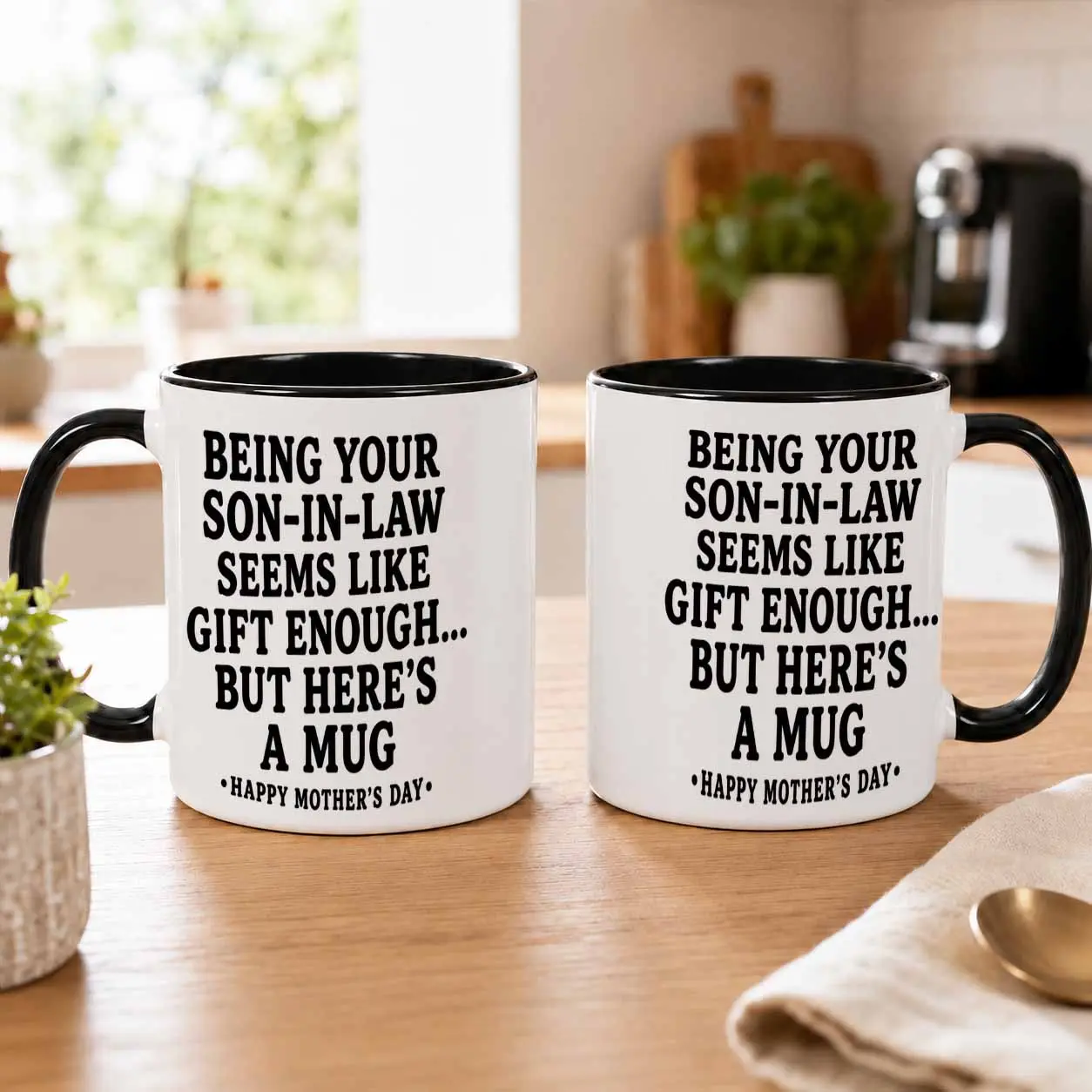 Funny Son-in-Law Quote Printed Ceramic Mug (11oz/15oz) - Humorous Drink Cup, Dishwasher & Microwave Washable, Durable Kitchenware for Mother’s Day Gift, Home Office Use