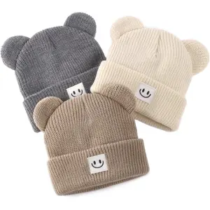 X-KCP11   Infant Baby Beanie with Bear Ear Cute Winter Hat for Toddler Boys Girls Soft Knitted Cap