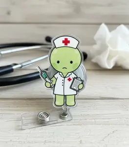 Cute Smiski Retractable ID Badge Reel Kawaii ID Badge Holder Nurse Accessories Unique Gift for Coworker Durable Acrylic Retractable Cord Mechanism Easy Access